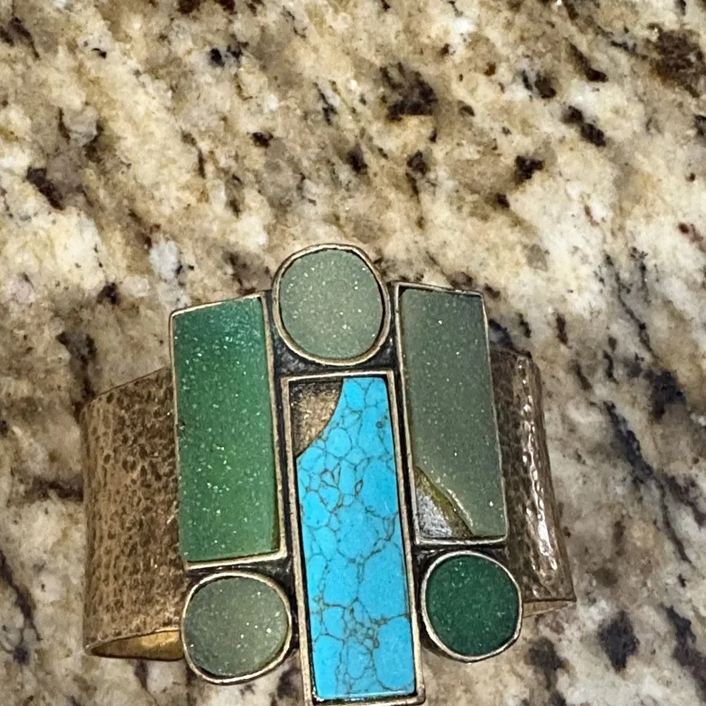 Lucky Brand Gold Cuff with Turquoise and Green Accents